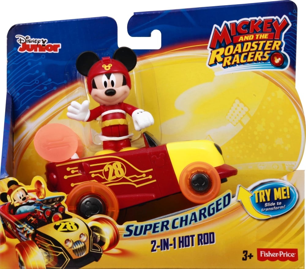 slide 1 of 1, Fisher-Price Disney Mickey and the Roadster Racers 2-In-1 Hot Doggin' Hot Rod Vehicle and Figure, 1 ct