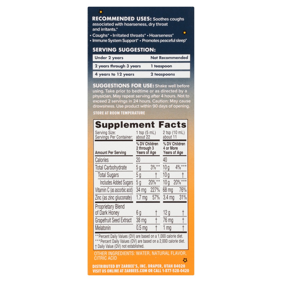 slide 5 of 9, Zarbee's Naturals Grape Nighttime Dark Honey Cough Syrup Dietary Supplement, 4 fl oz