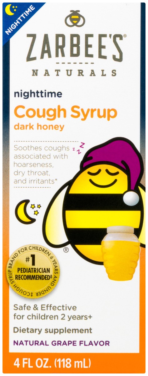 slide 6 of 9, Zarbee's Naturals Grape Nighttime Dark Honey Cough Syrup Dietary Supplement, 4 fl oz