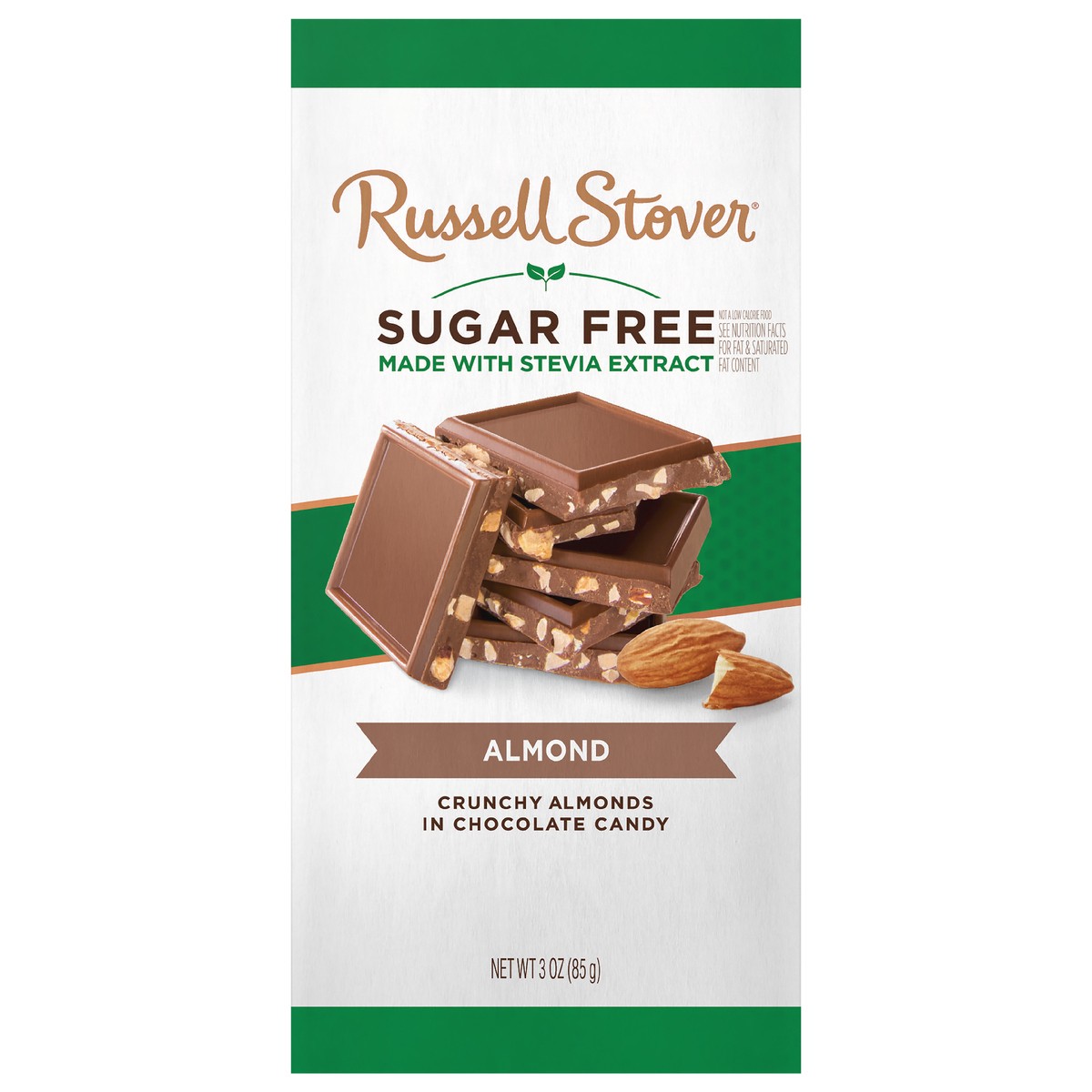 slide 1 of 1, Russell Stover Sugar Free Milk Chocolate Almond Tile Bar, 3 oz