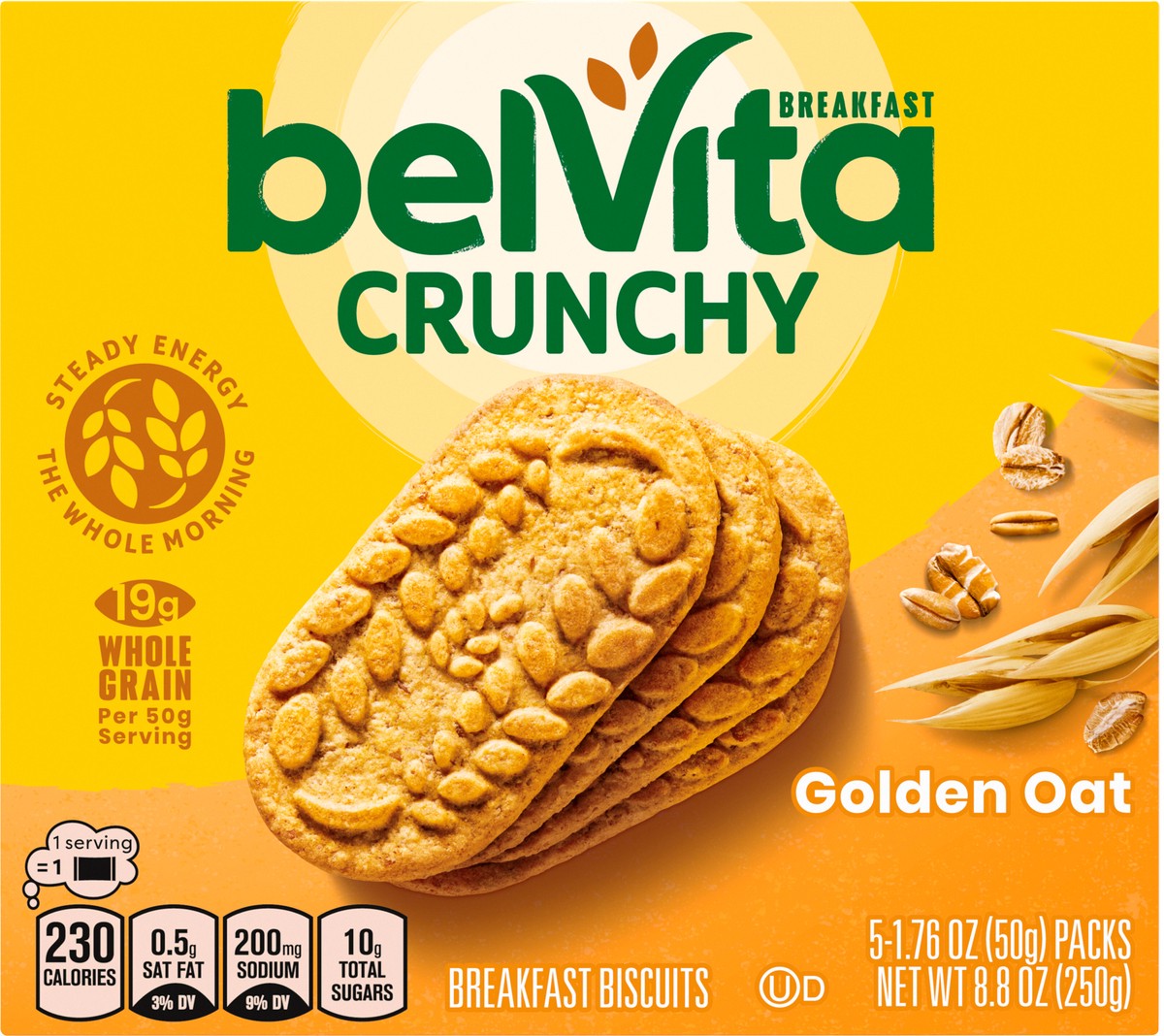 slide 6 of 9, belVita Golden Oat Breakfast Biscuits, 5 Packs (4 Biscuits Per Pack), 8.8 oz