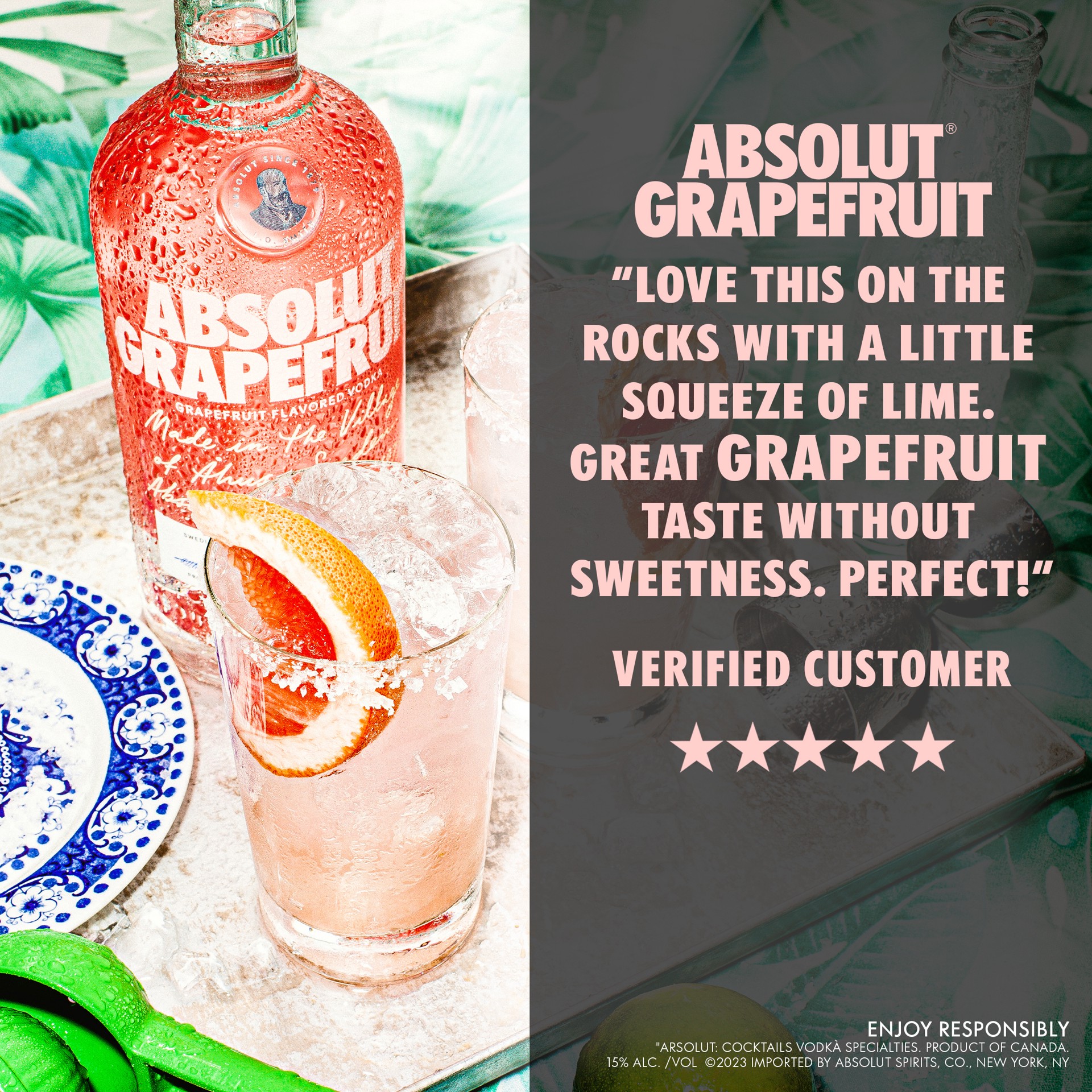slide 8 of 10, Absolut Grapefruit Flavored Vodka, 1 L Bottle, 40% ABV, 1 liter