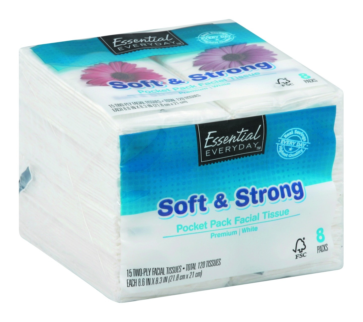 slide 1 of 1, Essential Everyday Pocket Pack Facial Tissue, 120 ct