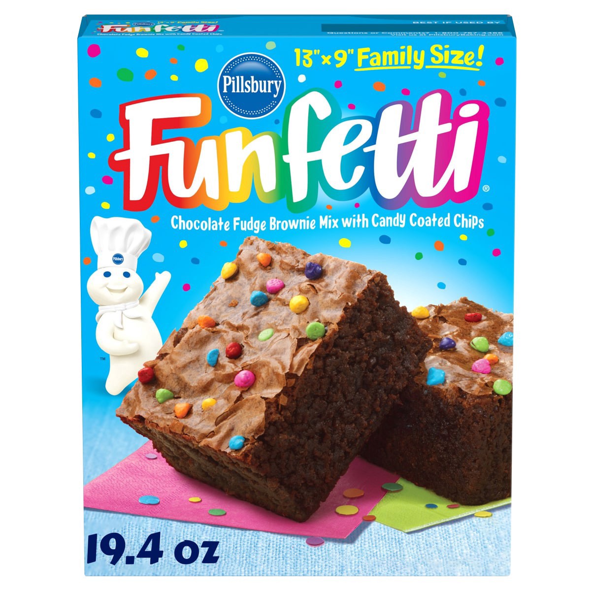 slide 1 of 9, Pillsbury Funfetti Brownie Mix with Candy Bits Family Size 19.4 oz, 19.4 oz