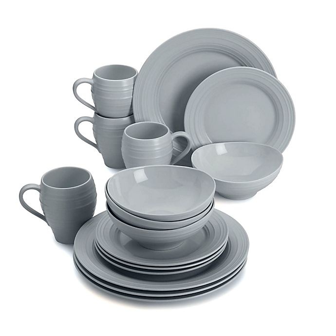 slide 1 of 1, Mikasa Swirl Dinnerware Set - Grey, 16 ct