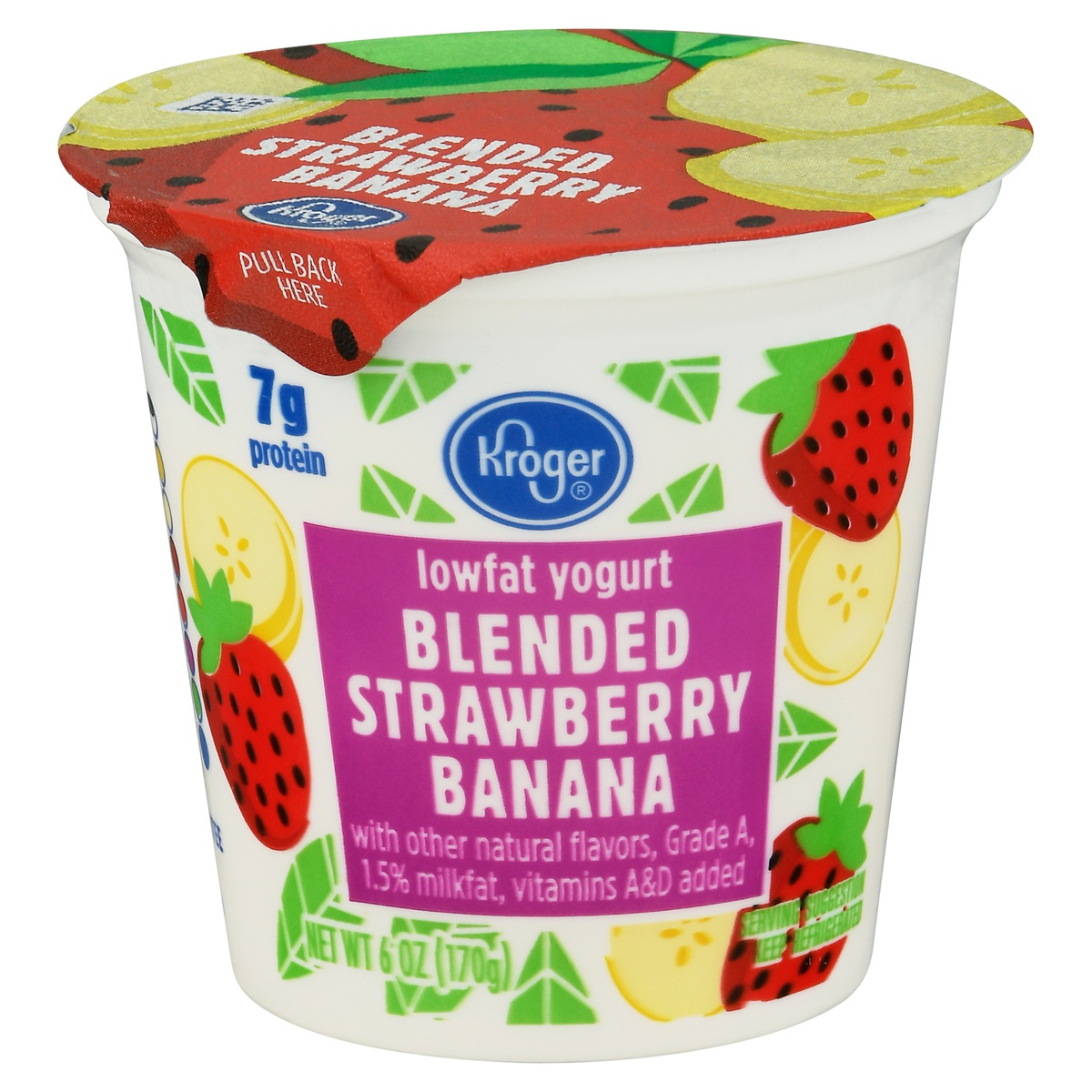 slide 1 of 1, Kroger Blended Strawberry Banana Lowfat Yogurt, 6 oz