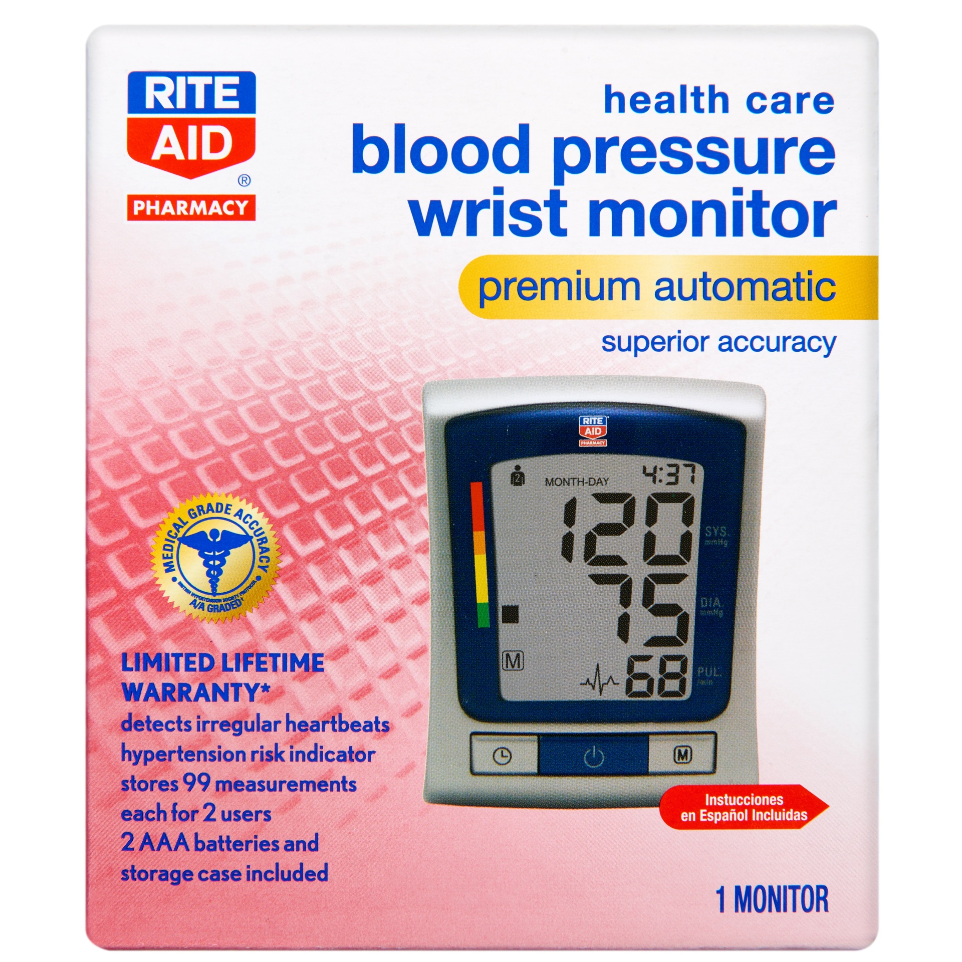 slide 1 of 5, Rite Aid Ra Wrist Bp Monitor Prem, 1 ct