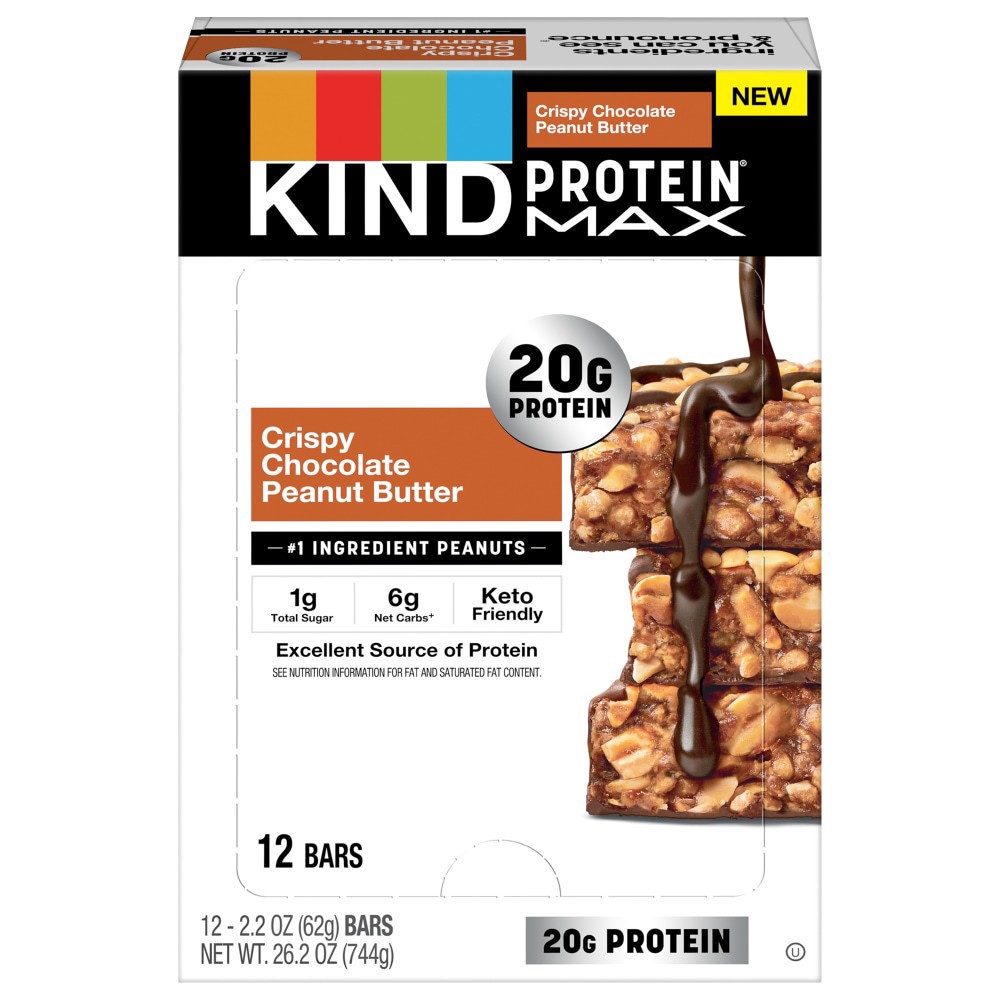 slide 2 of 3, KIND Protein MAX Crispy Chocolate Peanut Butter Bars, 12 bars / 2.2 oz