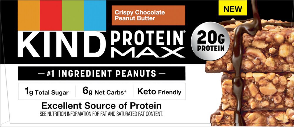 slide 3 of 3, KIND Protein MAX Crispy Chocolate Peanut Butter Bars, 12 bars / 2.2 oz