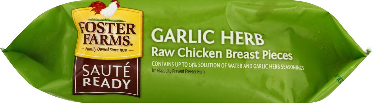 slide 9 of 10, Foster Farms Saute Ready Garlic Herb Frozen Chicken Breast Pieces, 28 oz