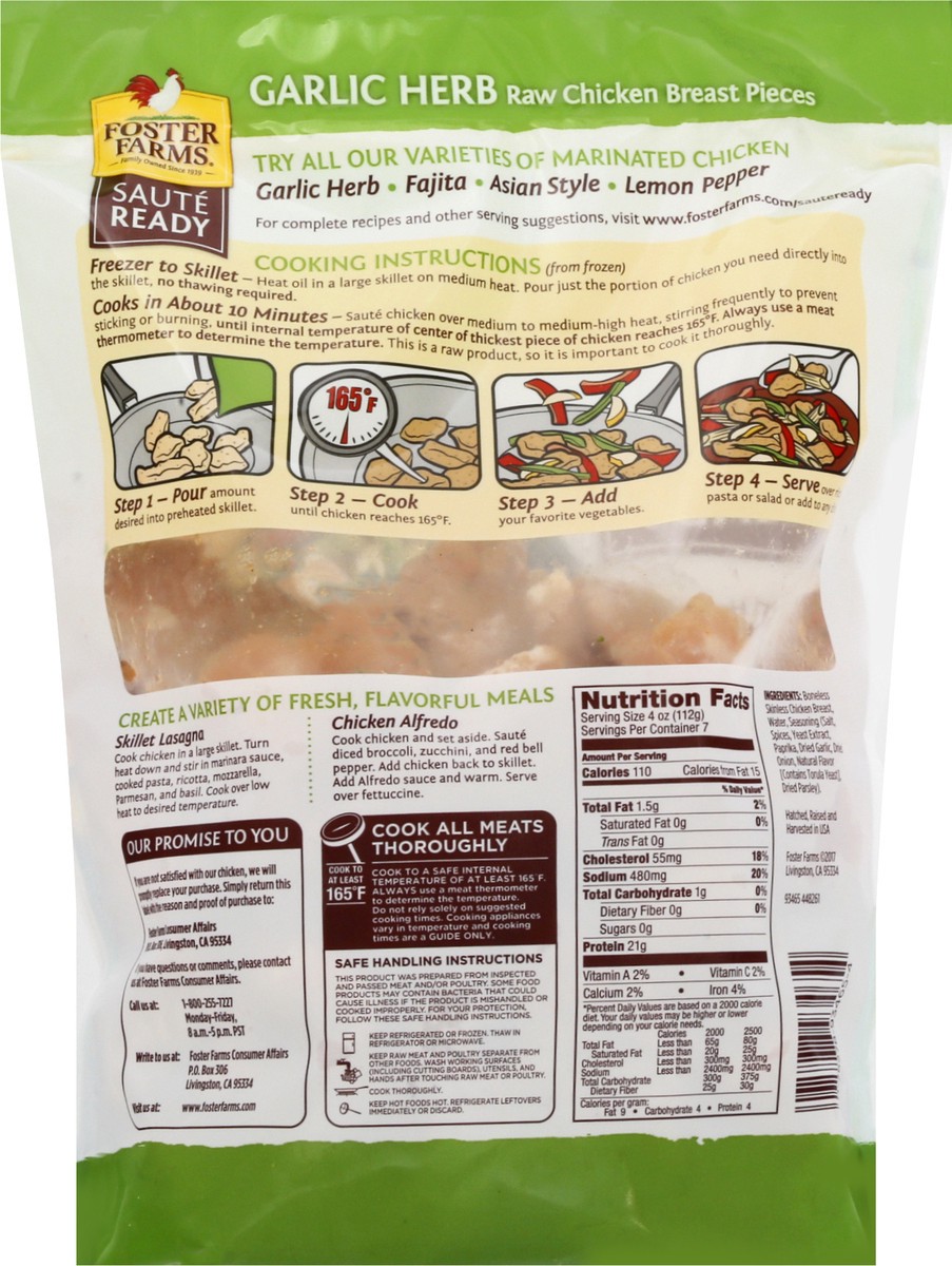 slide 6 of 10, Foster Farms Saute Ready Garlic Herb Frozen Chicken Breast Pieces, 28 oz