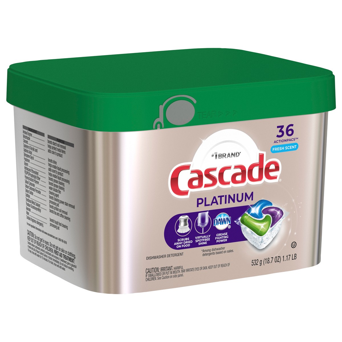 slide 5 of 5, Cascade Platinum Dishwasher Pods, Dish Detergent ActionPacs, Fresh, 36 Count, 36 ct