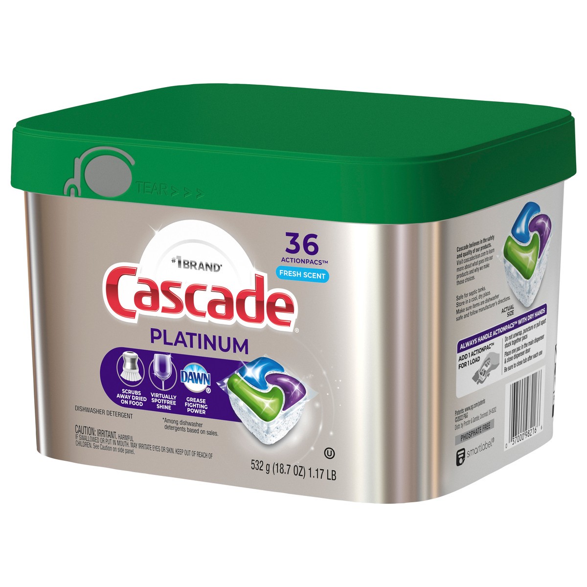 slide 2 of 5, Cascade Platinum Dishwasher Pods, Dish Detergent ActionPacs, Fresh, 36 Count, 36 ct