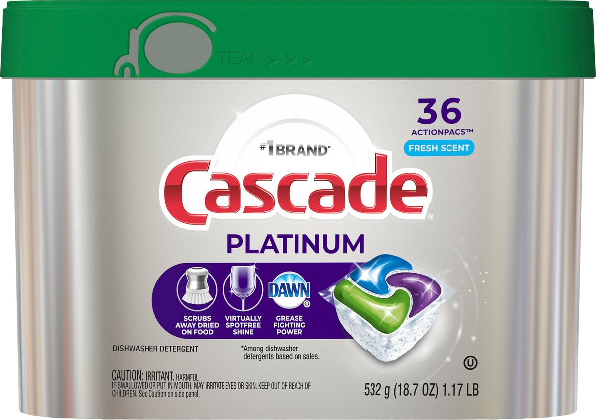 slide 4 of 5, Cascade Platinum Dishwasher Pods, Dish Detergent ActionPacs, Fresh, 36 Count, 36 ct