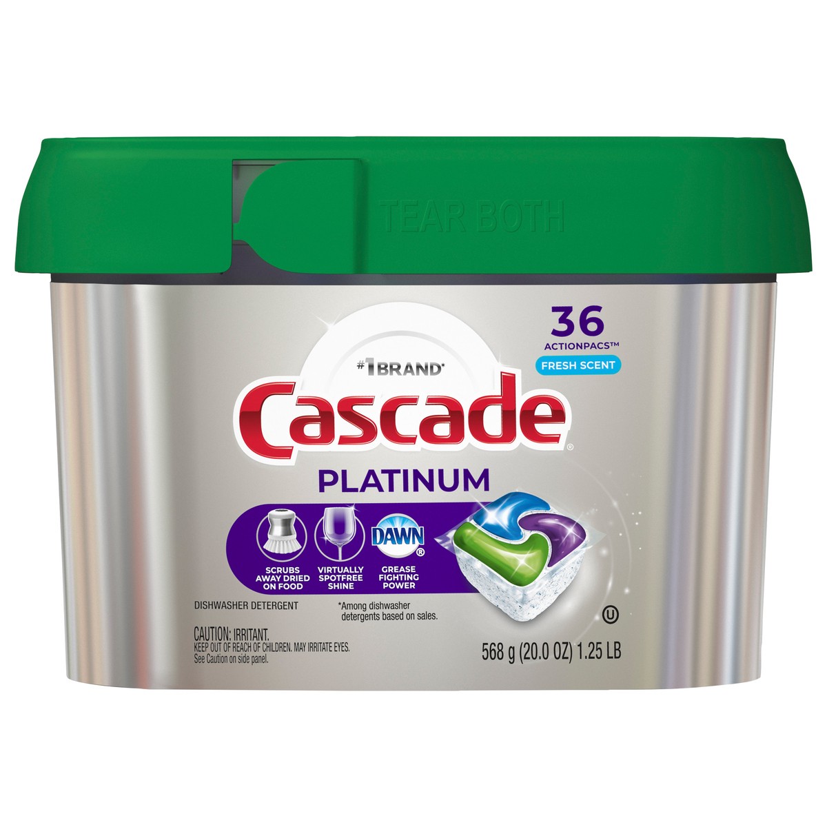 slide 1 of 5, Cascade Platinum Dishwasher Pods, Dish Detergent ActionPacs, Fresh, 36 Count, 36 ct