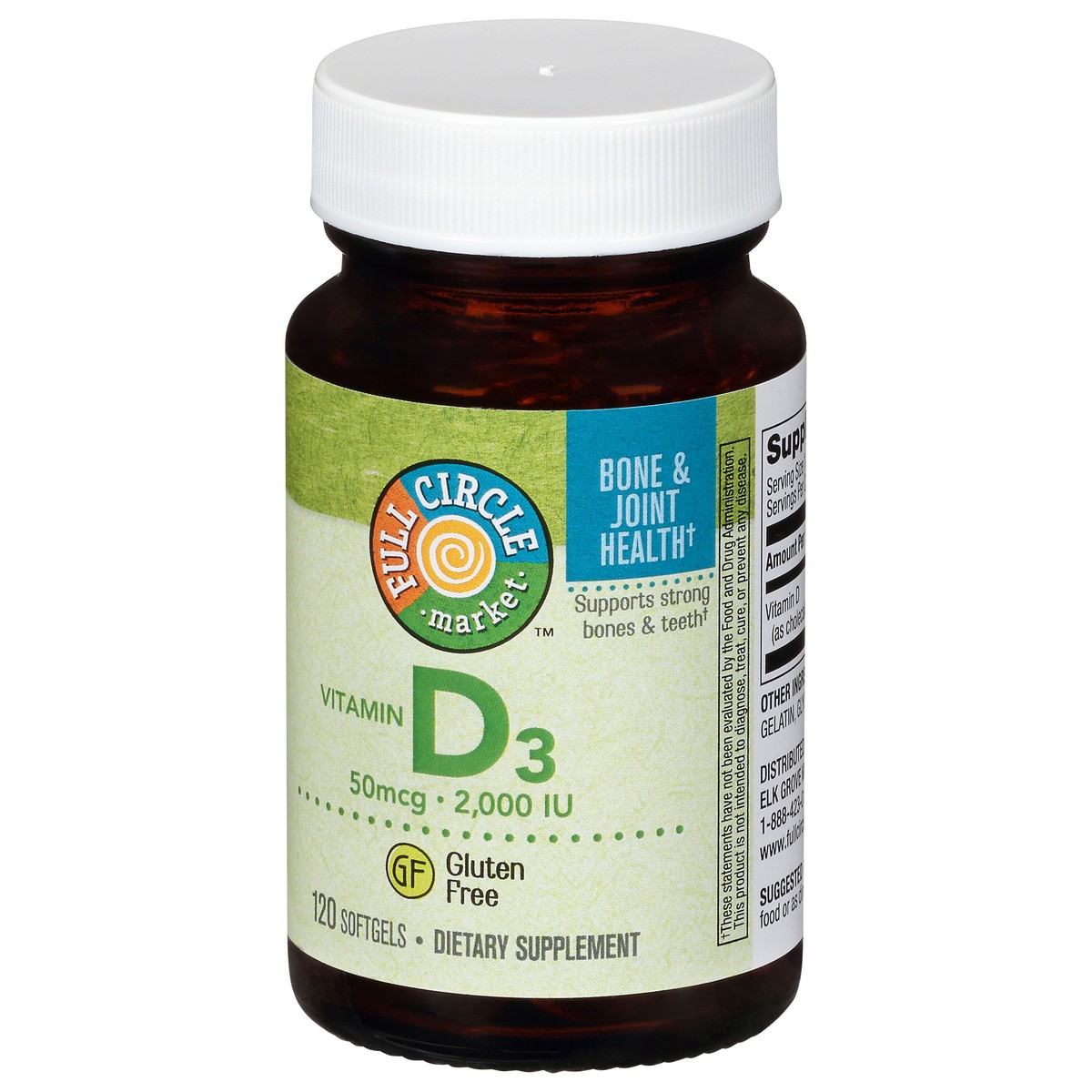 slide 7 of 9, Full Circle Market 50 mcg Vitamin D3 120 Softgels, 120 ct