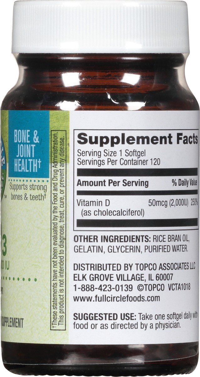 slide 5 of 9, Full Circle Market 50 mcg Vitamin D3 120 Softgels, 120 ct