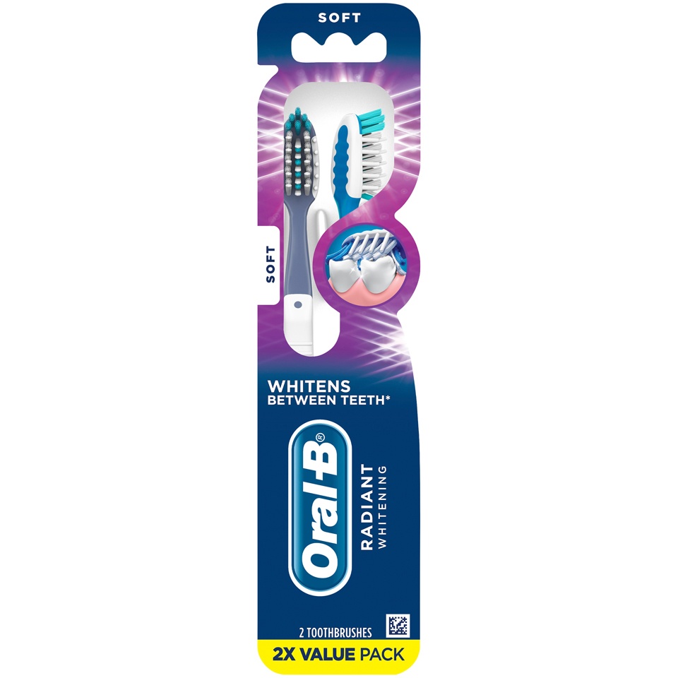 slide 1 of 3, Oral-B 3d White Radiant Whitening Manual Toothbrushes Soft Bristles, 2 ct