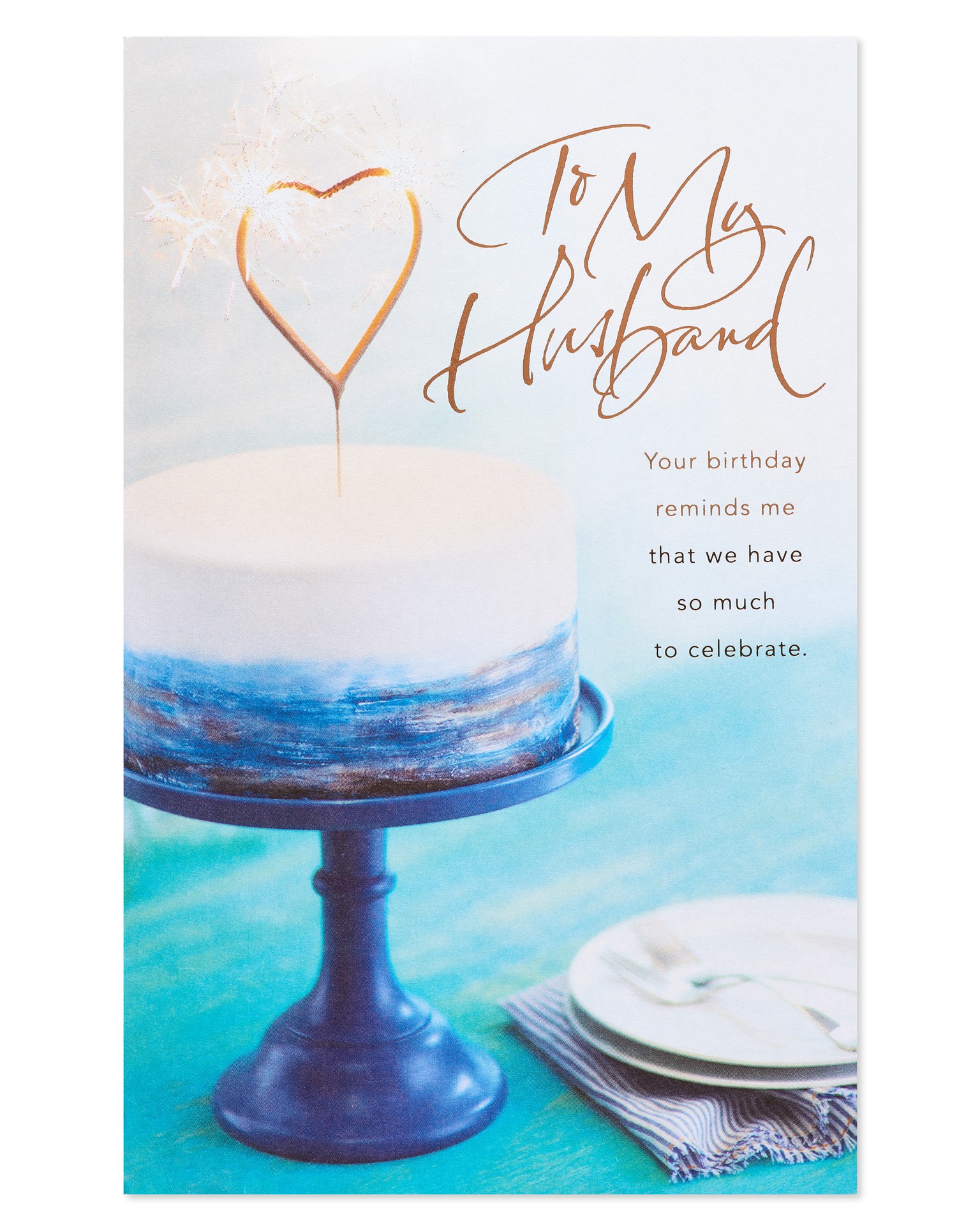 slide 5 of 5, American Greetings Celebrate the #1 man in your life with this sincere and loving card from American Greetings. Ths photo card features a cake with heart-shaped candle in blue tones and copper lettering. The simple yet elegant desgn is just as beautiful as the words themselves. Say “Happy birthday, with love” in a special way this year., 1 ct