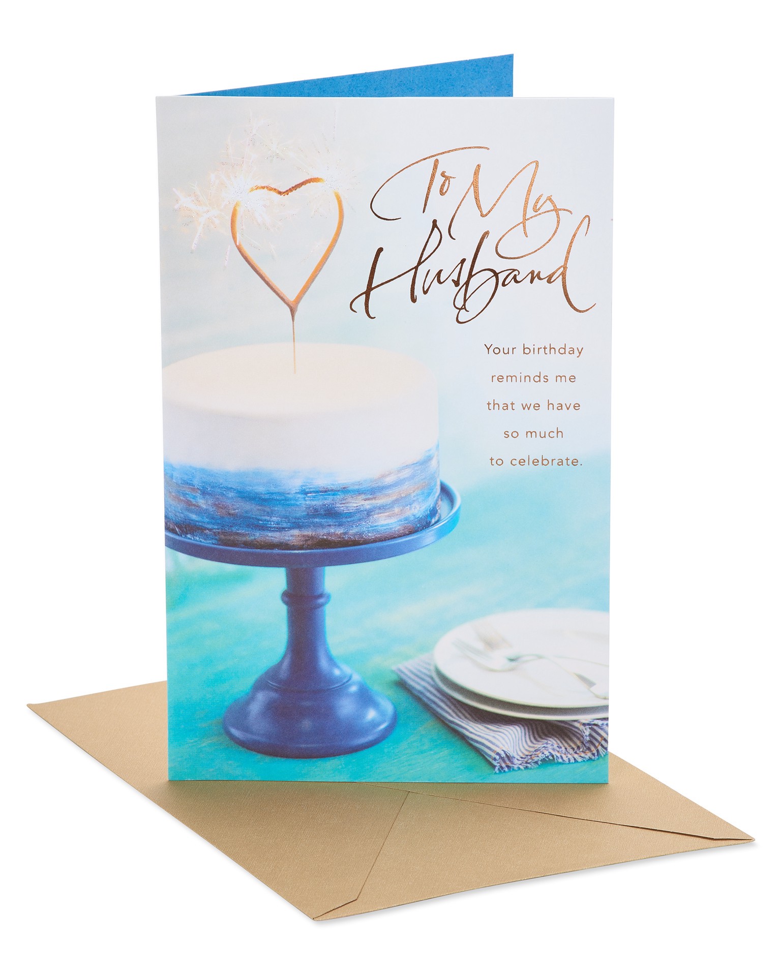 slide 1 of 5, American Greetings Celebrate the #1 man in your life with this sincere and loving card from American Greetings. Ths photo card features a cake with heart-shaped candle in blue tones and copper lettering. The simple yet elegant desgn is just as beautiful as the words themselves. Say “Happy birthday, with love” in a special way this year., 1 ct