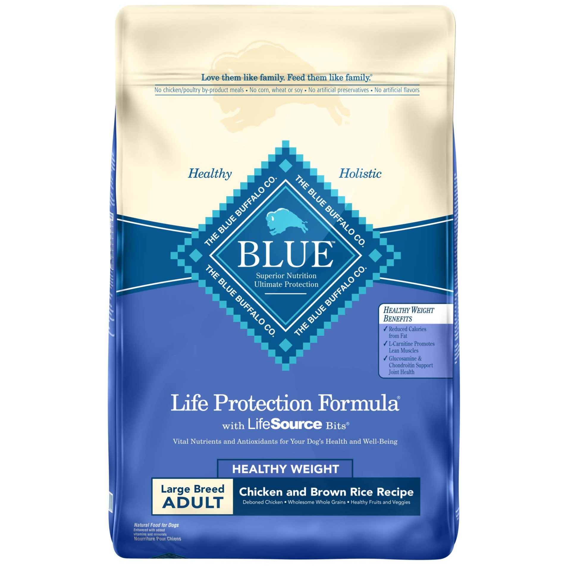 slide 1 of 1, Blue Buffalo Blue Life Protection Formula Large Breed Adult Healthy Weight Chicken & Brown Rice Dry Dog Food, 30 lb