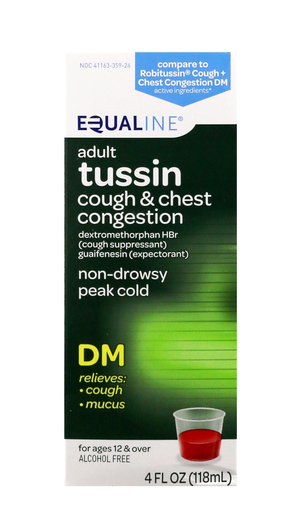 slide 1 of 1, Equaline Cough & Chest Congestion Adult Tussin DM, 4 oz