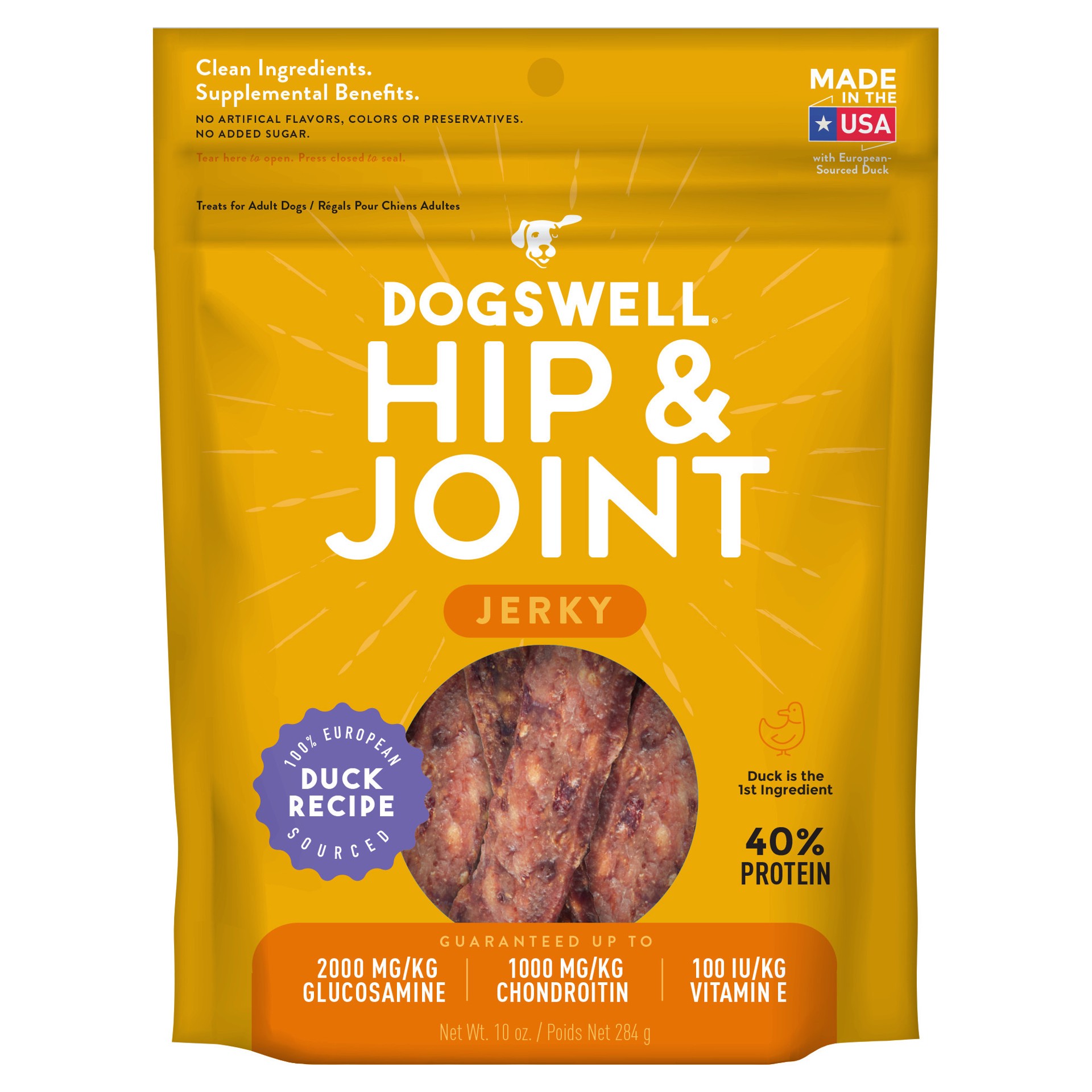 slide 1 of 7, Dogswell Hip & Joint Jerky Dog Treats, Duck, 10 oz. Pouch, 10 oz