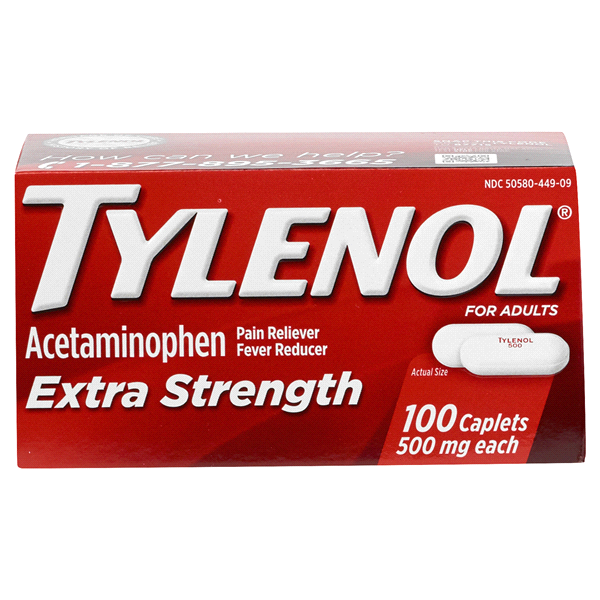 slide 1 of 1, Tylenol Extra Strength Caplets, 100 ct; 500 mg