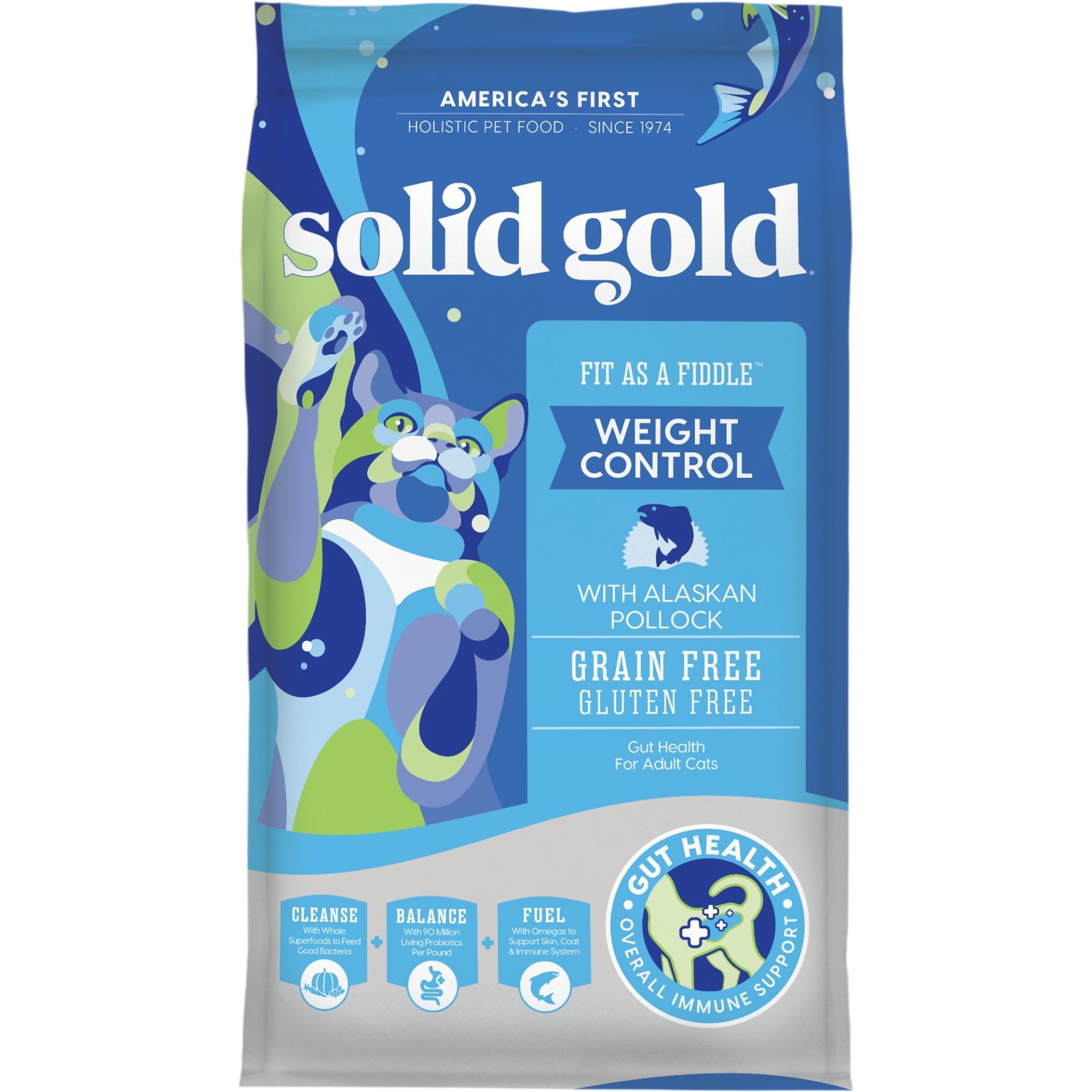 slide 1 of 1, Solid Gold Fit As A Fiddle Alaskan Pollock Weight Control Adult Dry Cat Food, 6 lb