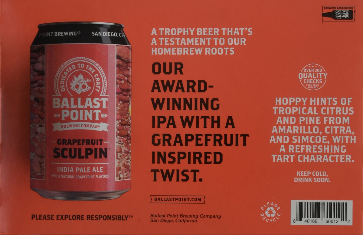 slide 6 of 10, Ballast Point Sculpin Grapefruit India Pale Ale Beer 6 ea, 6 ct
