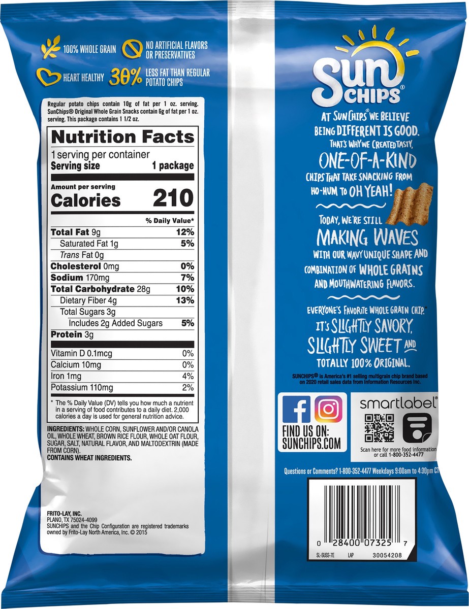 slide 2 of 5, SunChips Whole Grain Snacks Original 1 1/2 Oz, 1.5 oz