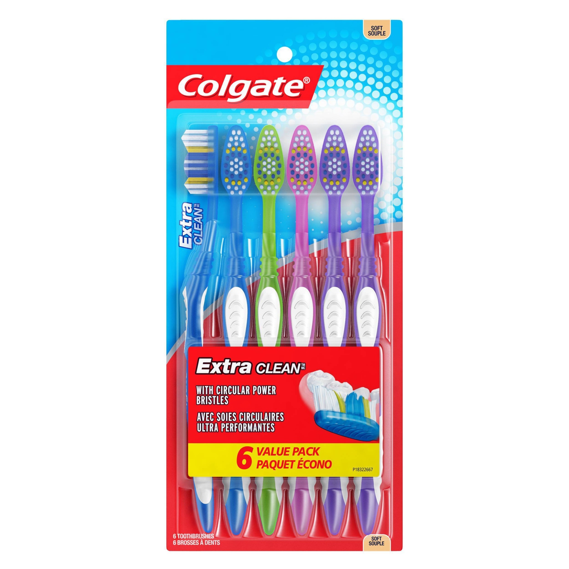 slide 1 of 1, Colgate Extra Clean Value Pack Soft Toothbrushes, 6 ct