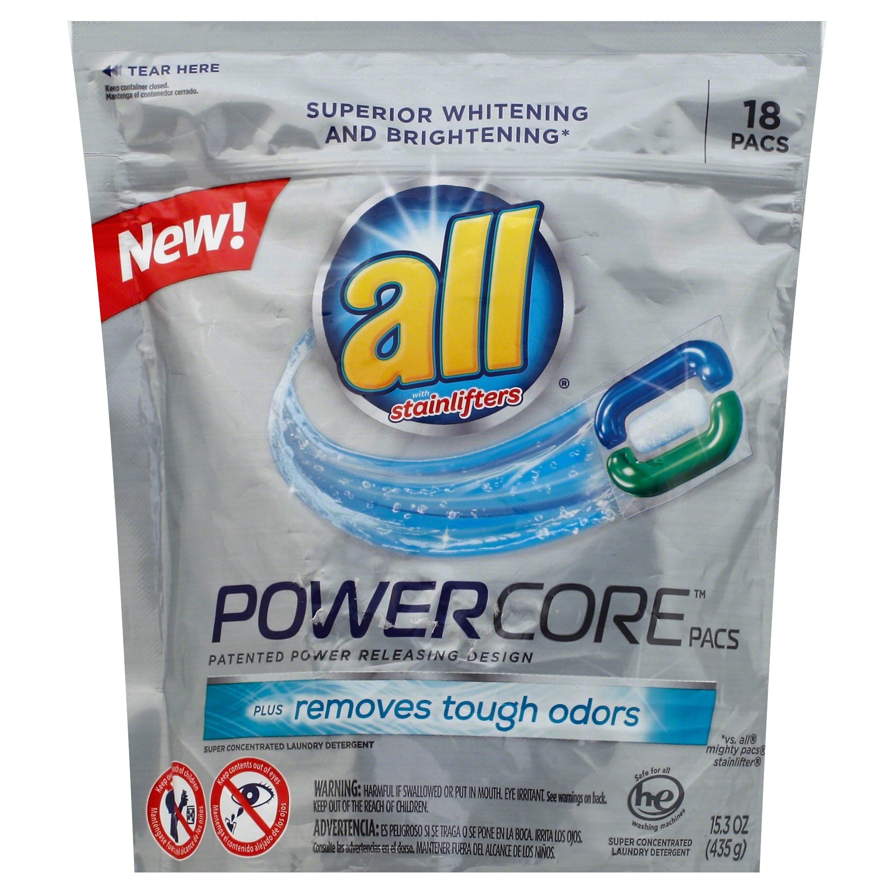 slide 1 of 1, All Powercore Removes Tough Odors, 18 ct
