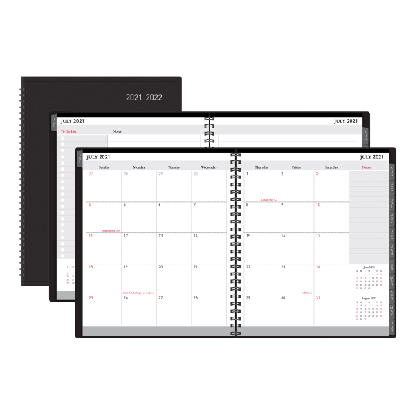 slide 1 of 4, Office Depot Brand 18-Month Academic Planner, 9'' X 11'', 30% Recycled, Black, July 2021 To December 2022, Odus2033-014, 1 ct
