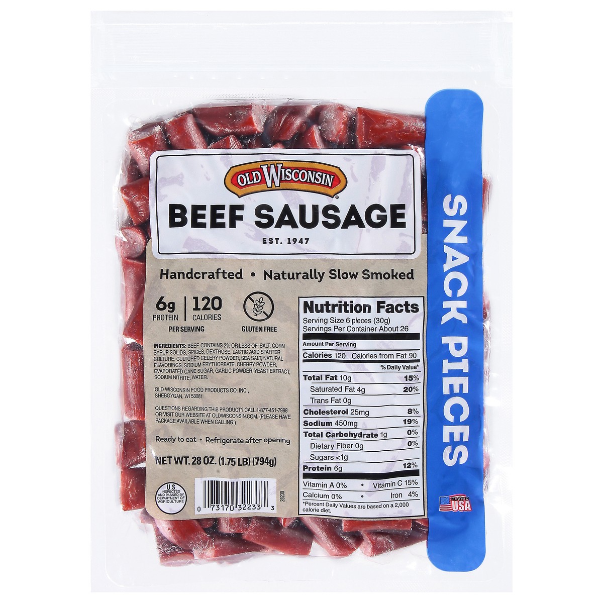 slide 1 of 1, Old Wisconsin Beef Snack Pieces, 28 oz