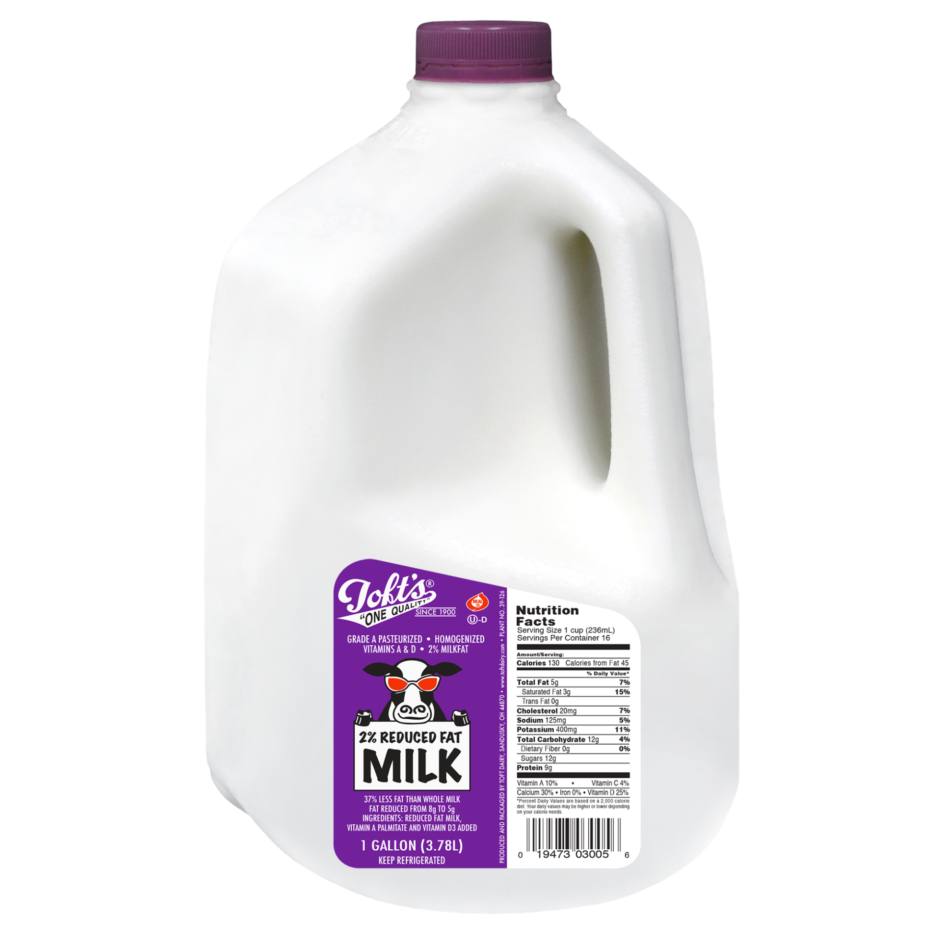 slide 1 of 1, Toft Dairy 2% Reduced Fat Milk, Gallon, 1 gal