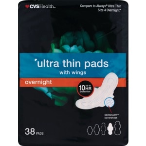 slide 1 of 1, CVS Health Ultra Thin Maxi Pads With Flexible Wings Overnight, 38 ct