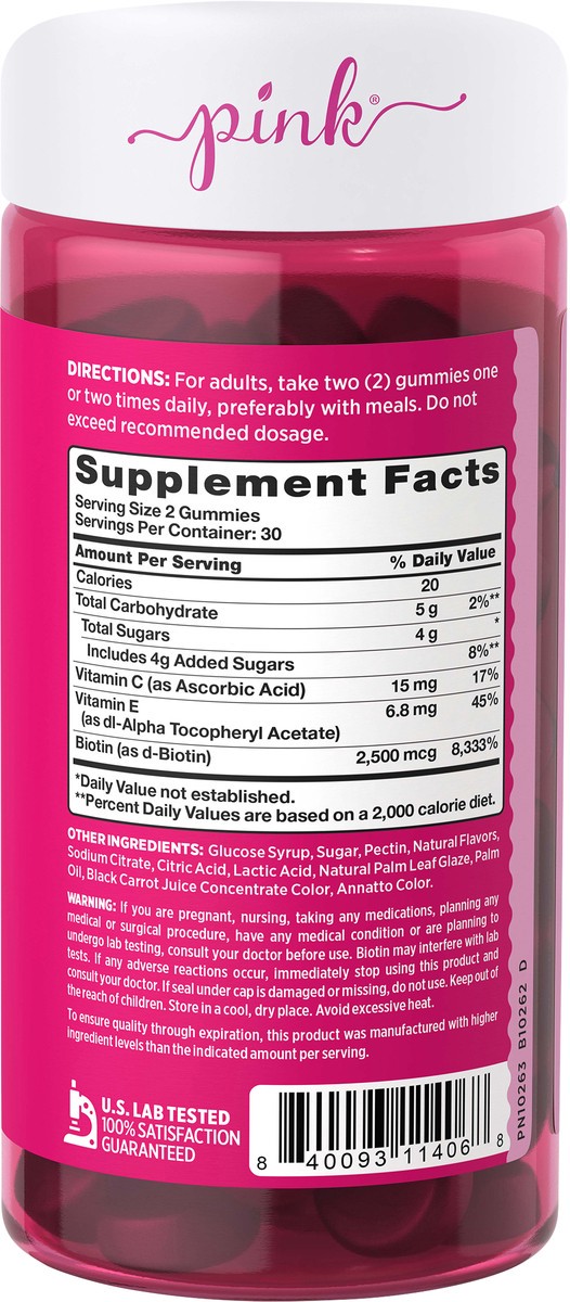 slide 5 of 5, Pink Biotin Beautiful Gummies, Fruit Flavor, 60 ct