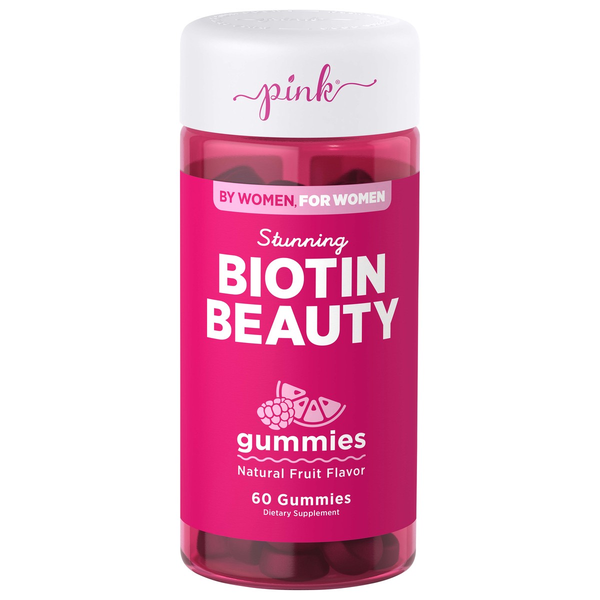 slide 1 of 5, Pink Biotin Beautiful Gummies, Fruit Flavor, 60 ct