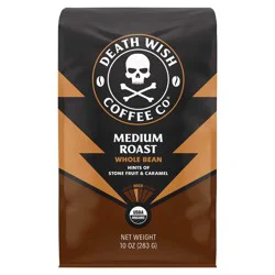 Death Wish Coffee Co. Death Wish Coffee, Organic and Fair Trade, Medium Roast, Whole Bean Coffee, 10 oz