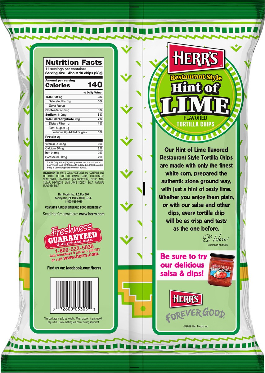 slide 4 of 7, Herr's Restaurant Style White Corn Lime Flavored Tortilla Chips 11 oz, 11 oz