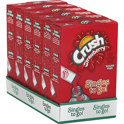 slide 2 of 3, Crush Singles To Go! Low Calorie Drink Mix Sugar-Free Strawberry, 6 ct