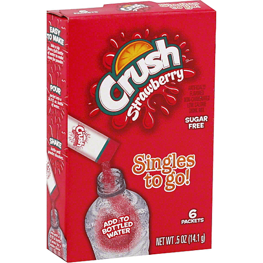 slide 3 of 3, Crush Singles To Go! Low Calorie Drink Mix Sugar-Free Strawberry, 6 ct