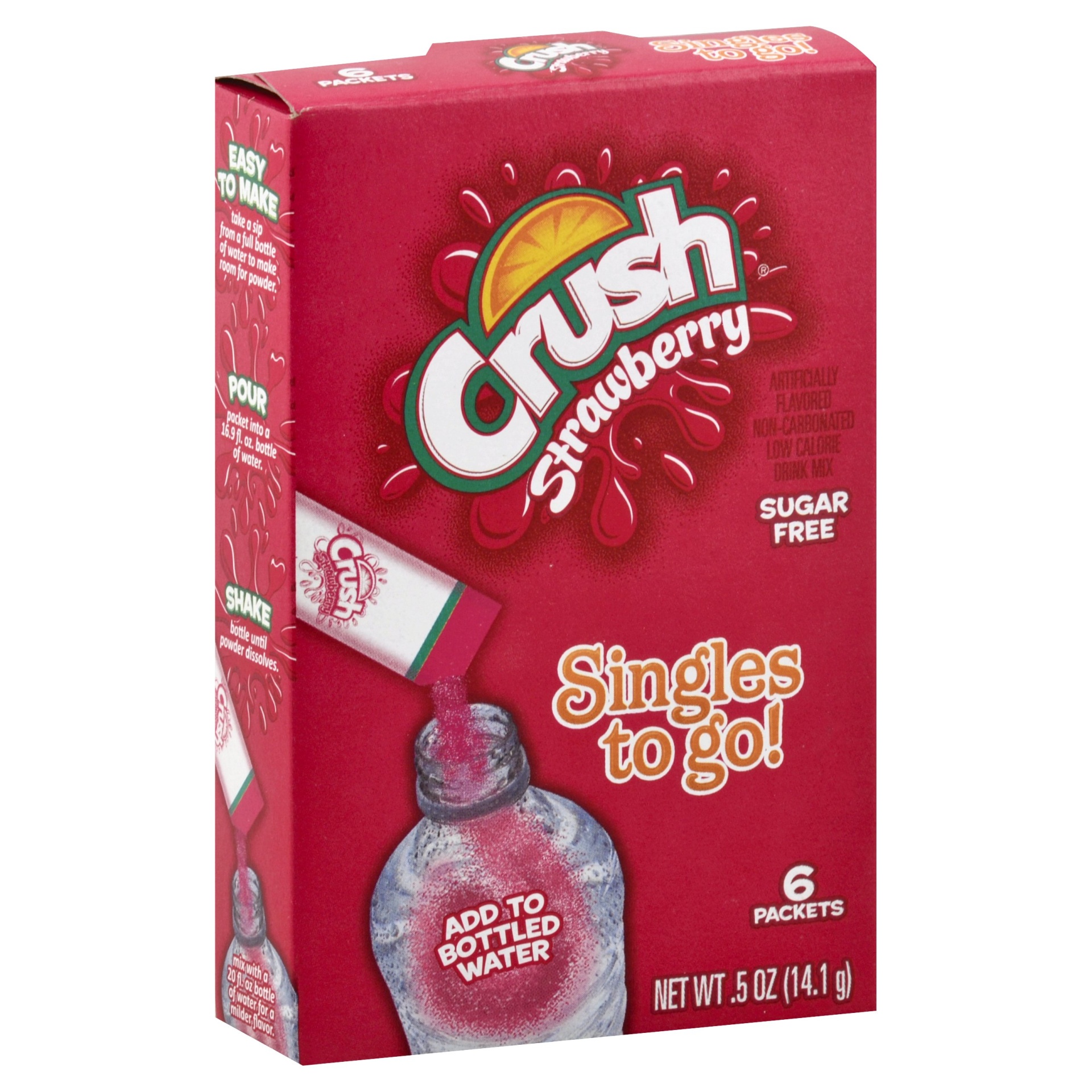 slide 1 of 3, Crush Singles To Go! Low Calorie Drink Mix Sugar-Free Strawberry, 6 ct
