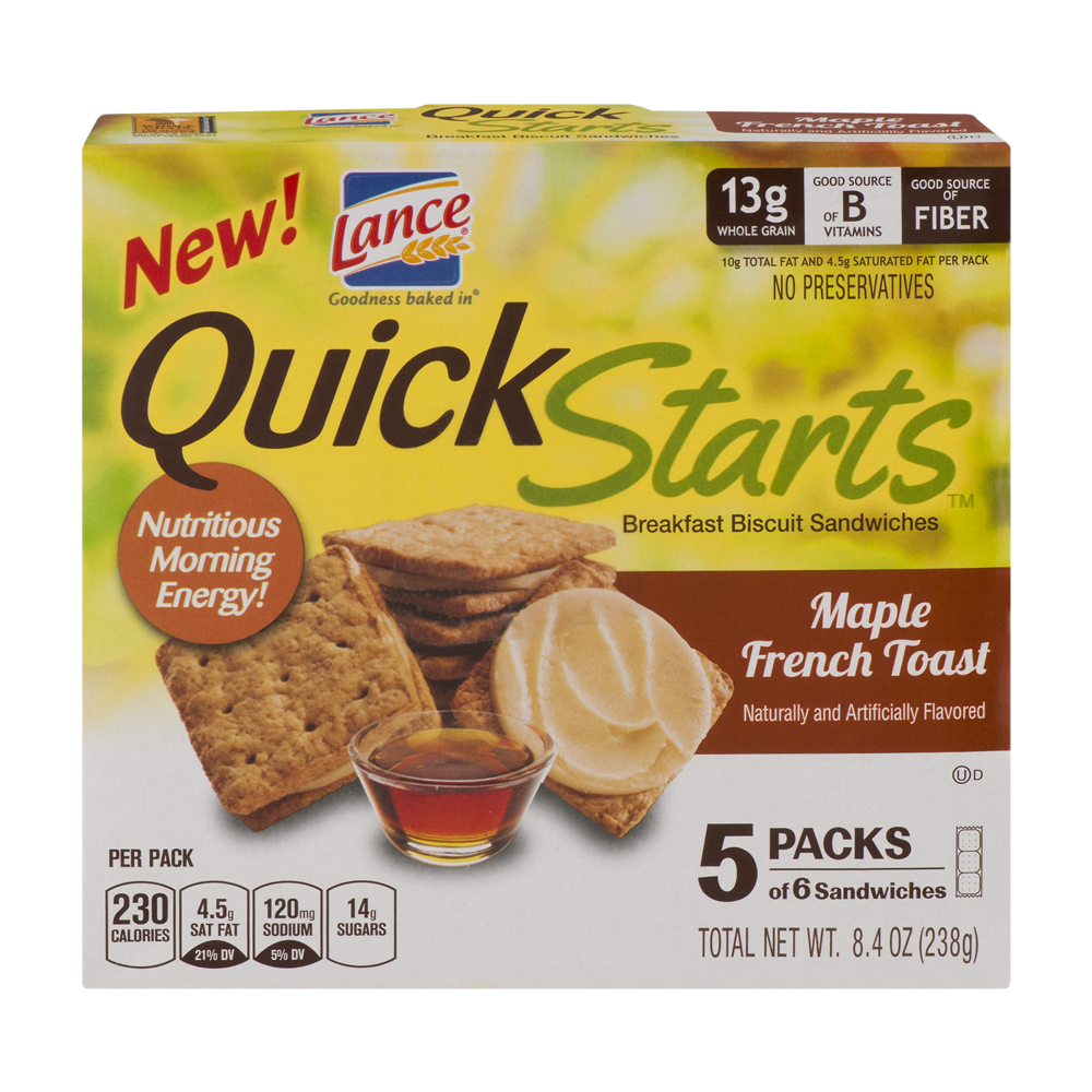 slide 1 of 6, Lance Quick Starts Maple French Toast Breakfast Biscuit Sandwiches, 8.4 oz