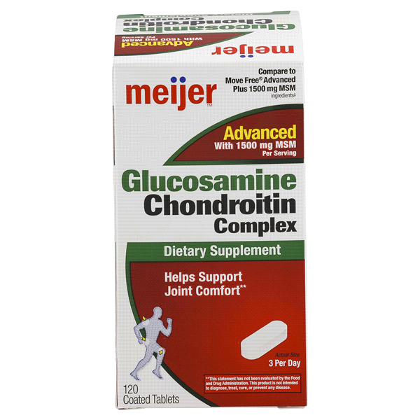 slide 1 of 1, Meijer Glucosamine Chondroitin Complex Advanced Coated Tablets with MSM, 120 ct