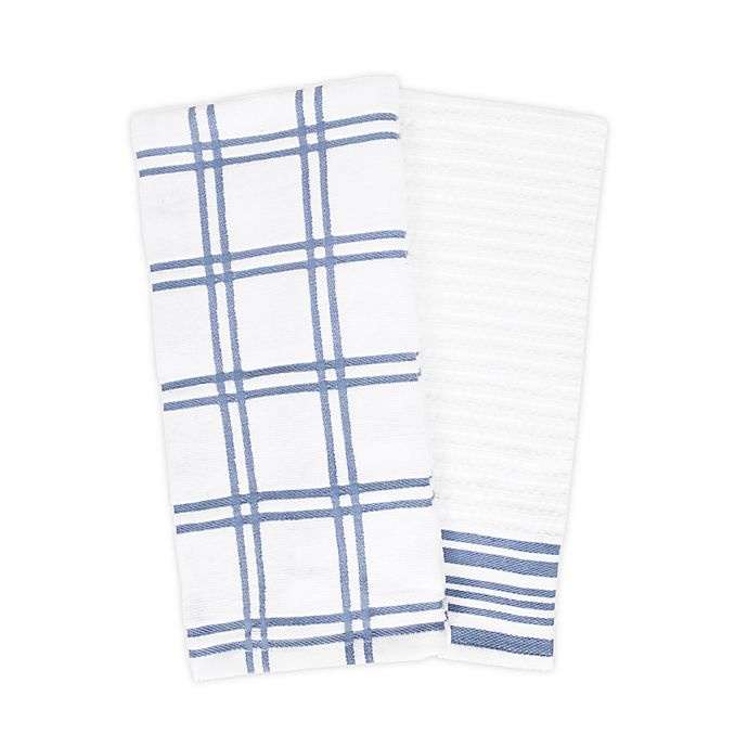 slide 1 of 6, KitchenSmart Colors Plaid Windowpane Kitchen Towels - Capri, 2 ct