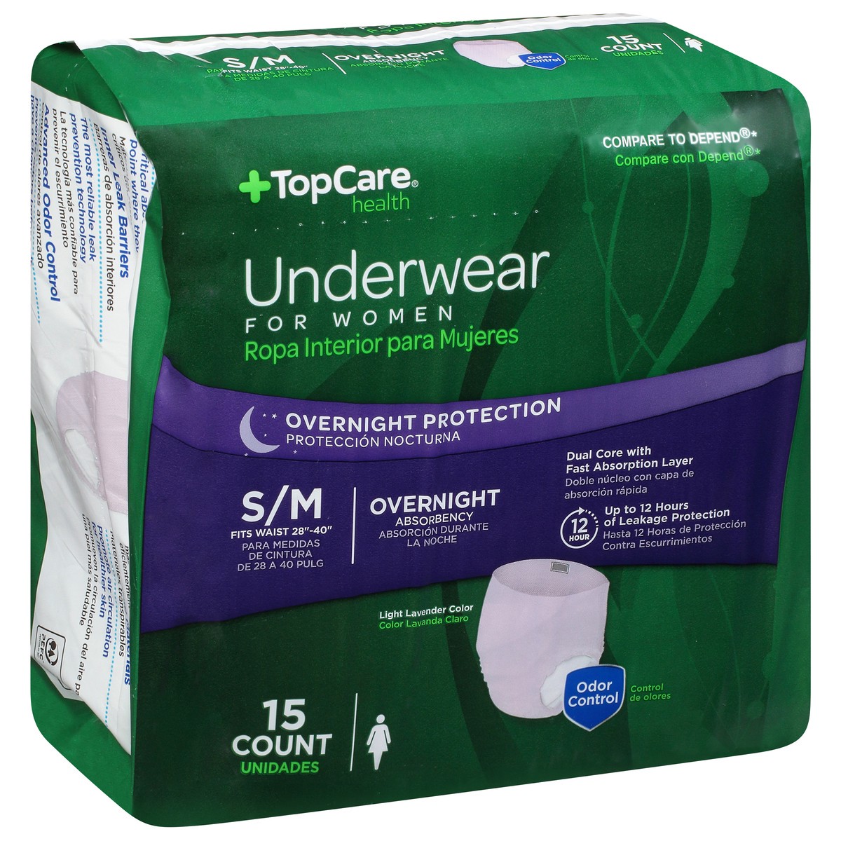 slide 6 of 9, TopCare Health Small/Medium Light Lavender Color Overnight Protection Underwear for Women 15 ea, 15 ct