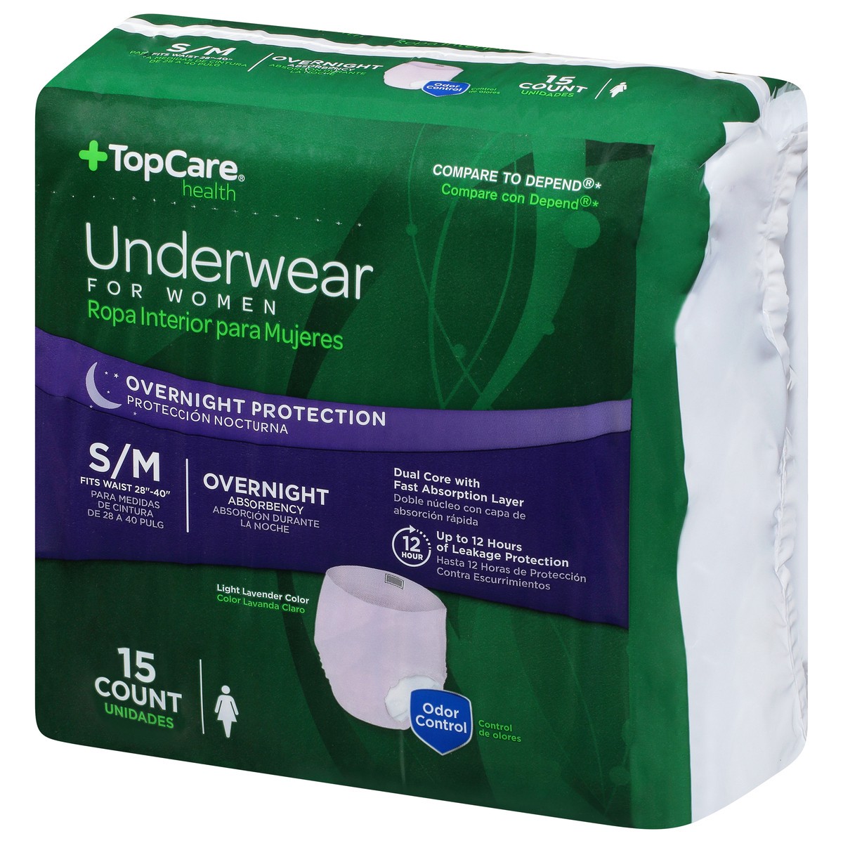 slide 3 of 9, TopCare Health Small/Medium Light Lavender Color Overnight Protection Underwear for Women 15 ea, 15 ct