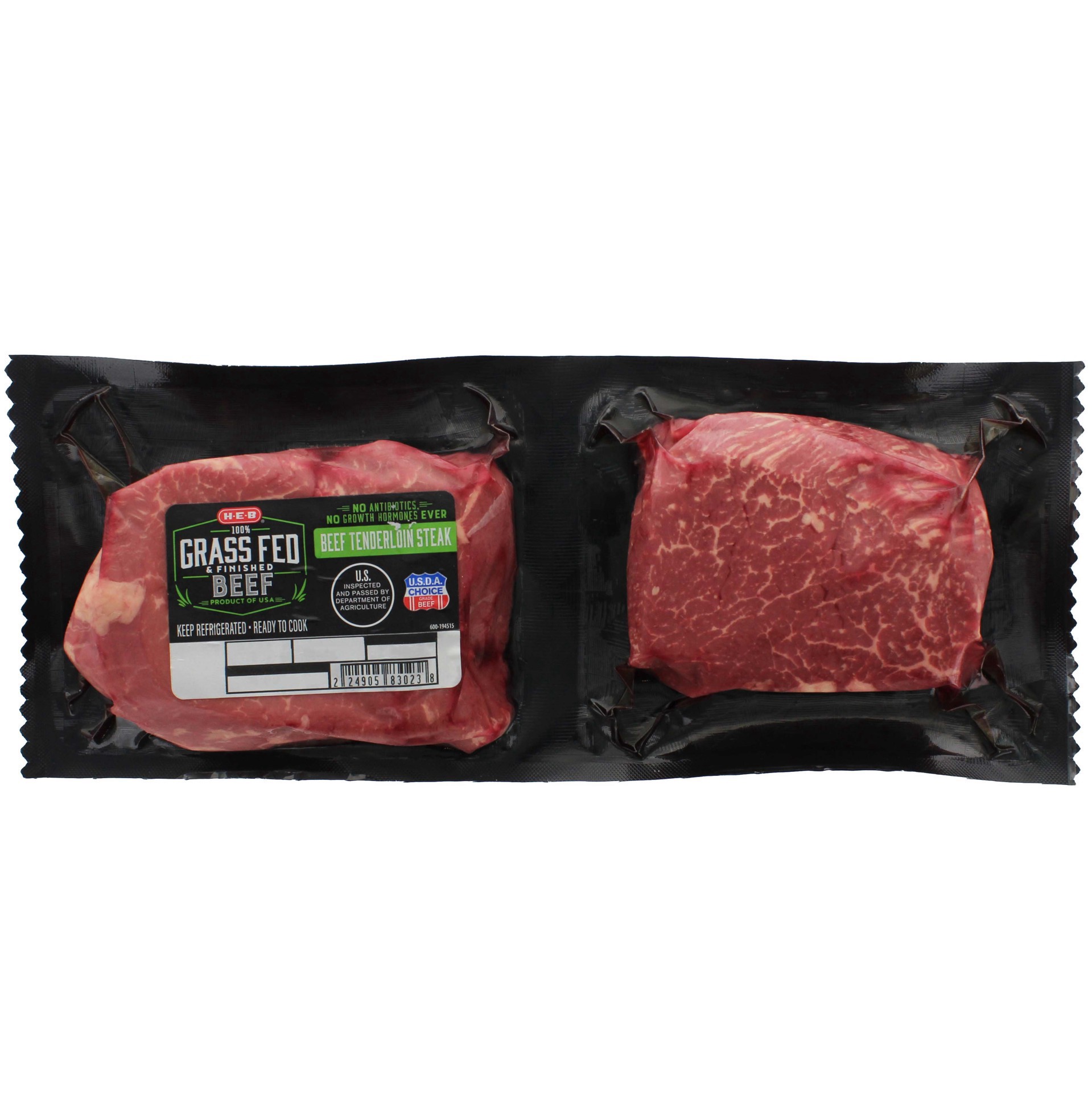 slide 1 of 1, H-E-B Grass Fed&nbsp;Beef Tenderloin Steak Boneless Extra Thick, USDA Choice&nbsp;, per lb